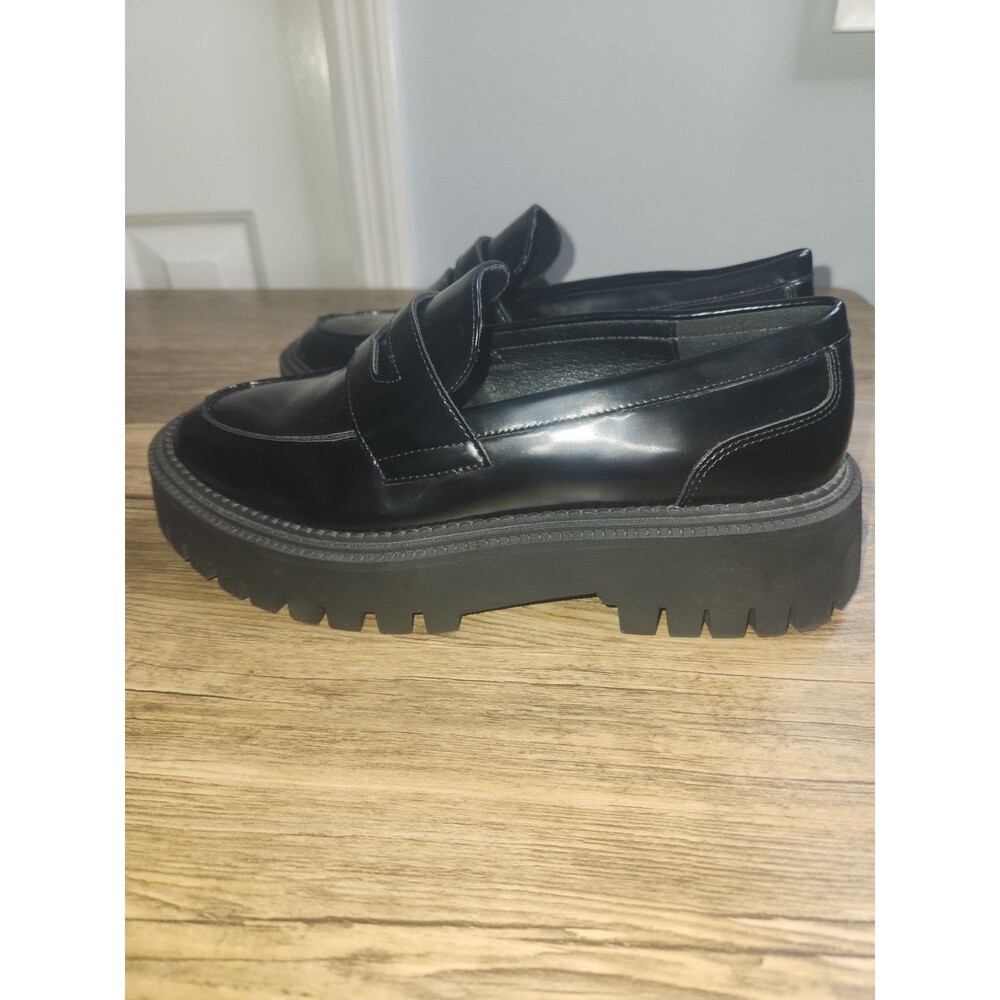 Crown Vintage Women's Black Chunky Lug Sole Platform Penny Loafer US Sz 9.5 Med - Picture 4 of 13